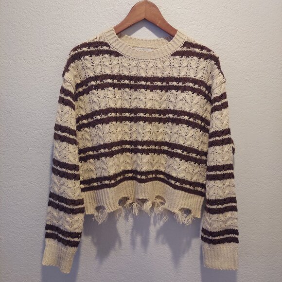 Cropped Striped Cable Knit Sweater Size S - Picture 2 of 10